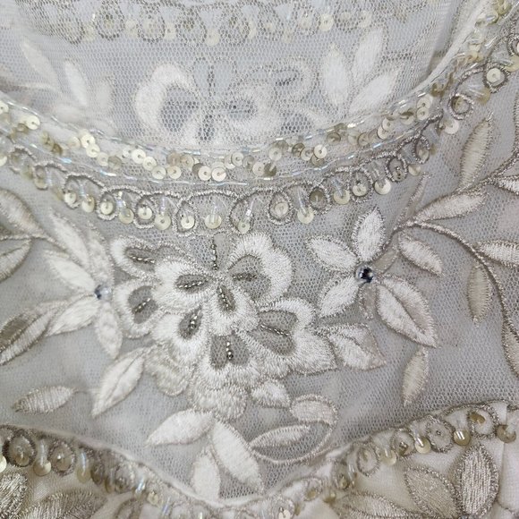 SUE WONG Nocturne White beaded embellished knee length dress womens size 4 - Picture 11 of 16